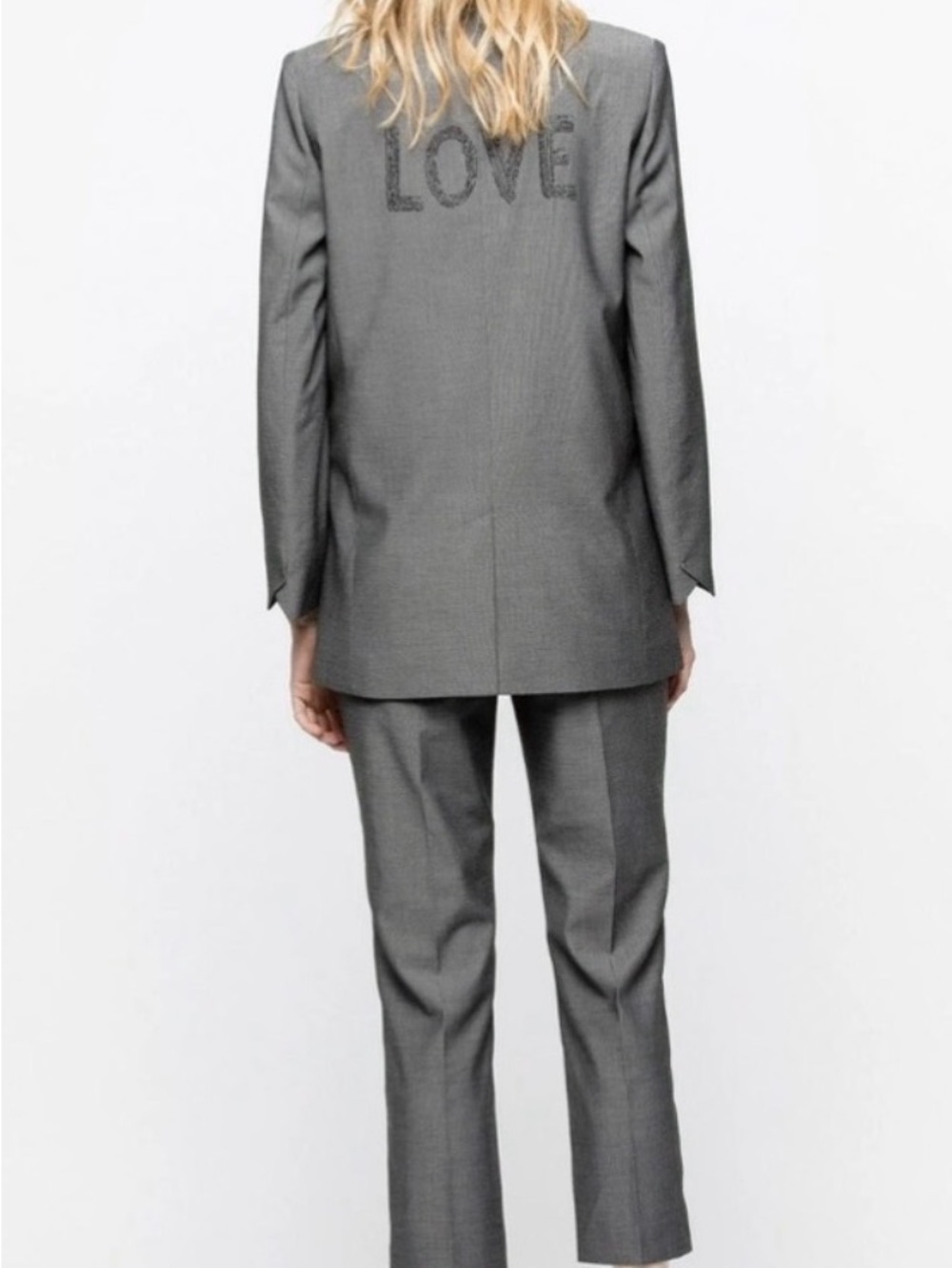 Zadig & Voltaire Viva Bis Love Gray Crystal LOVE Back Blazer Jacket EU 40 - Picture 3 of 15